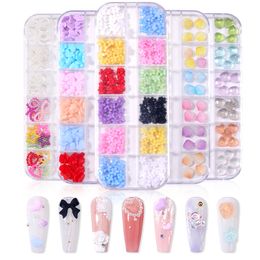 Fashion 3D AURORA Nail Art Decorations Bow Bear Butterfly Resin Nail Bijoux Pearl Nails Beauty for Diy Manucure Charms Mixed 12 Grids Design Accessoires