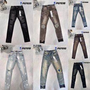 Pantalones vaqueros morados 2023 para hombre y mujer, pantalones vaqueros de diseño a la moda, desgastados, rasgados, de mezclilla, cargo para hombres, mujeres, pantalones negros