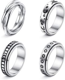 2022 Mode Angst Ring voor Vrouwen Mannen Rvs Maan Ring Matte Geborsteld Zwart Fidget Ring Hart Kat Rhinestones Paar Ringen