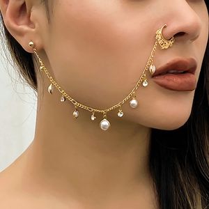Faux Piercing pour le nez pour femmes, style bohémien, Punk, Sexy, pince-nez, pendentif en perle baroque, chaîne, boucles d'oreilles, bijoux d'été, 2022