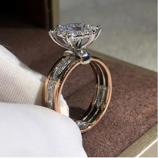 2022 Charme de la mode Nouvelle bague de fiançailles créative en zircon bicolore, bague cadeau de fête de mariage, 3 couleurs en option, fabricant de qualité supérieure, vente en gros (sans boîte)