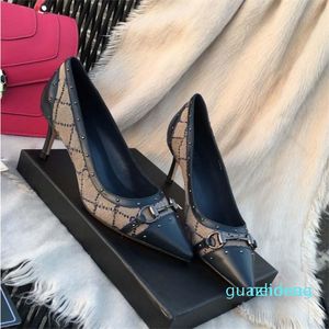 2022-Fashion-Designers Talons Femmes Chaussures Mocassins Boucle pointue Sandale Chaussures d'été Talon de 7 cm Sangle arrière Semelle en cuir véritable