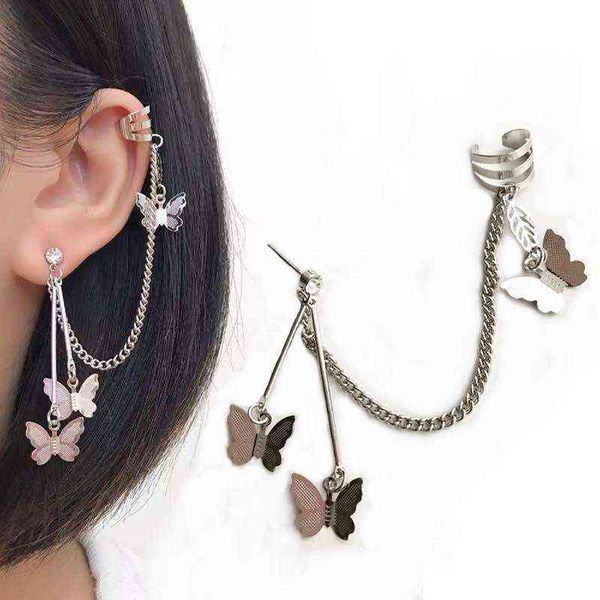 2022 Mode Géométrique Papillon Clip Boucle D'oreille Pour Les Adolescents Femmes Oreille Poignets Cool Bijoux Rétro Chaîne Longue Suspendue Boucles D'oreilles En Métal Cadeau G220312