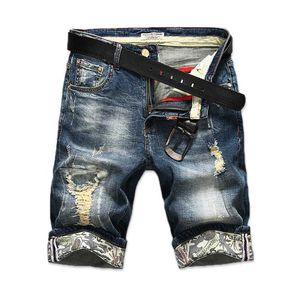 2022 Fashion Hot Cracked Short Jeans Hole Bermuda Summer Casual Cotton Hat Denim Shorts Heren P230524