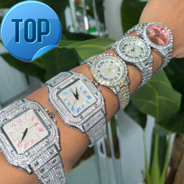 2022 Bijoux de mode Hip Hop Diamant Montres Bling Glacé Hommes Femmes Montres À Quartz De Luxe Cadran Rose Montre pour Femmes Hommes