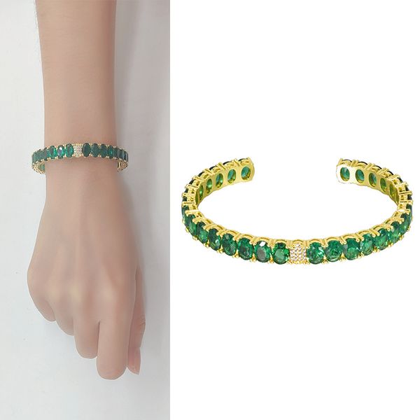 2022 Fashion Lovers Bracelets Bijoux Femmes Bracelet Cuivre Couple Mode Full CZ Vert Cristal Manchette Bracelets Africain Dubai Designer Personnalisé Sur Les Mains Pour Les Filles