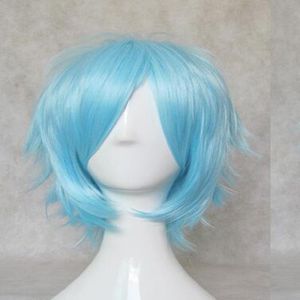 2022 Fashion New Anime Cosplay Short Light Blue 35cm / 18inch Wig