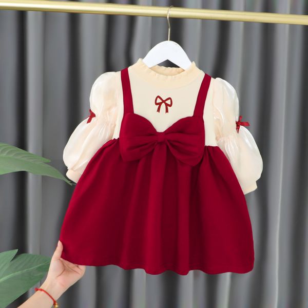 2022 mode nouveau-né bébé filles robe rouge nœud papillon robe de noël mignon enfants enfant en bas âge vêtements automne hiver princesse en peluche robe