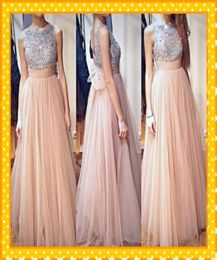 2022 Moda Nude Tulle Sliver Crystal Crew Prom Vestidos Una línea Bows Ruched Bows abiertos Vestidos formales de vestidos Formal M8575465