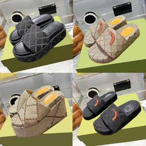 Femmes mode plate-forme pantoufles Designer sandales lettre broderie diapositives dame plate-forme compensées sandale plage talon haut avec boîte 36-40