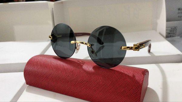 2022 gafas de sol redondas de moda para hombres y mujeres, gafas de cuerno de búfalo, estilos de verano, diseñador de marca de lujo, gafas de sol de madera Carter, gafas de mujer con caja, gafas