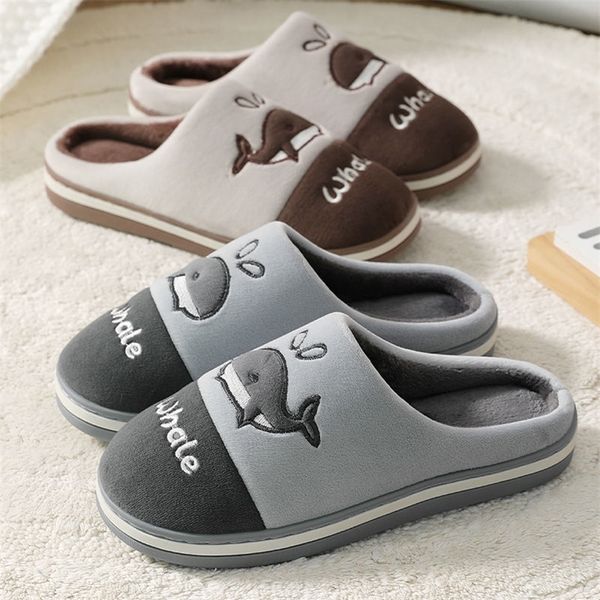 2022 mode pantoufles hiver coton Catroon dauphin maison intérieur peluche feutre antidérapant chaud confortable chaussures femmes gris 220921