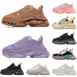 2022 Sneakers de mode Clear Sole Triple S Triple S Casual Dad Shoes Hommes Femmes Plateforme 17FW Paris Vintage Vieille Crystal de luxe en bas de luxe Triple-S Designer Sports