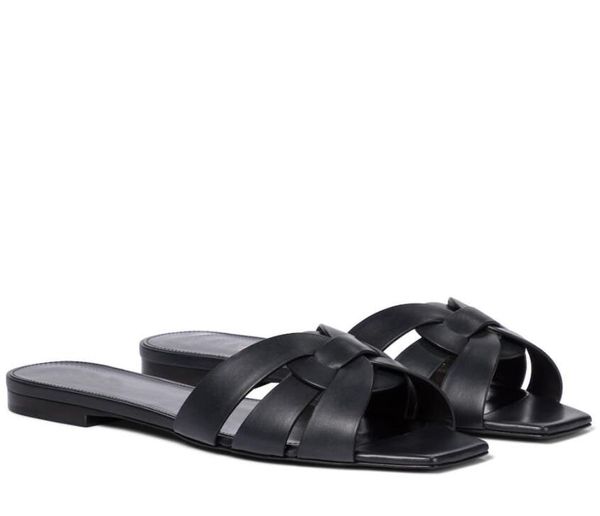 2022 Fashion Top Luxury Tribute Slippers Black Leather Slides Sandal Nu Pieds 05 Outdoor Lady Beach Sandals Pantoufles décontractées pour femmes Ladies Comfort Walking Shoes