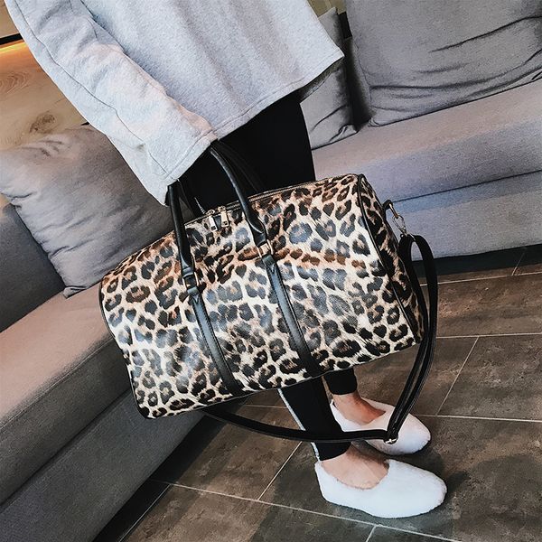 Bolso de viaje a la moda para mujer, bolsa de equipaje de mano con estampado de leopardo, bolsos de viaje grandes para noche, fin de semana, 2022, 252r