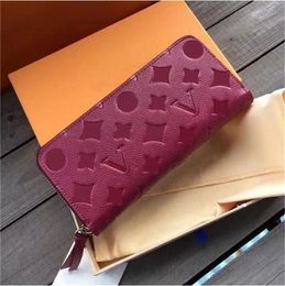 2022 mode femmes pochette en cuir portefeuille unique fermeture éclair portefeuilles dame dames longue classique avec boîte orange carte 60017