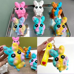 2022 Fidget Toys Sensorische kleurrijke tie-dye Easter Bunny Pinch Ball Push Bubble Anti Stress schattig dieren Kinderen Decompressie speelgoed C85