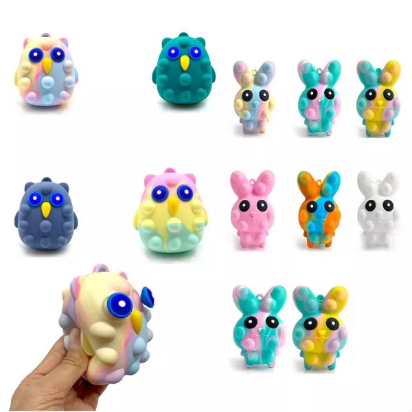 2022 Fidget Toys Sensory Colorful Tie-Dye Conejito de Pascua Pinch Ball Push Bubble Anti Estrés Animales Lindos Aldulto y Niños Descompresión Juguete Sorpresa Venta al por mayor en stock