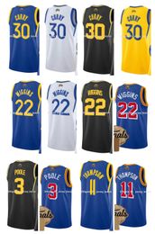 2022 Finals Patch Stephen Curry Basketball Jersey Klay Thompson sans manches 75e Andrew Wiggins 3 Poole Maillots Bleu Blanc Noir