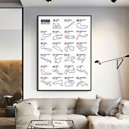 2022 Formule 1 Races Calendrier Guide Carte Planification Affiches Prints Wall Art Picture Canvas Paindre pour les courses Fans Room Home Decor