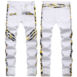 Jeans pour hommes, marque de mode quatre saisons, camouflage blanc, tendance, épissé, élastique, Slim Fit, 2022