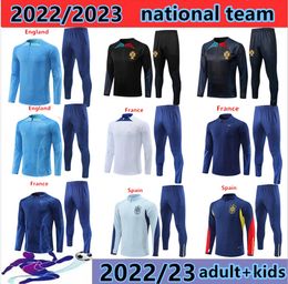 2022 Frenchs Fra nce Trainingspak Trainingspak WK-shirt BENZEMA MBAPPE Equipe de Full Sets Kids Kit Men 2023 Francais Half pull Chandal Futbol met lange mouwen