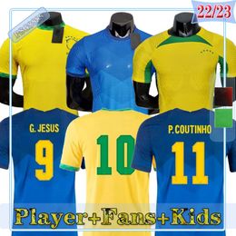 2022 Joueur FSAN Brasil Soccer Jersey Camiseta de Futbol Maillot Foot Paqueta Neres Coutinho Firmino Jesus Marcelo Pele 21 22 23 Brazils Foo 262M