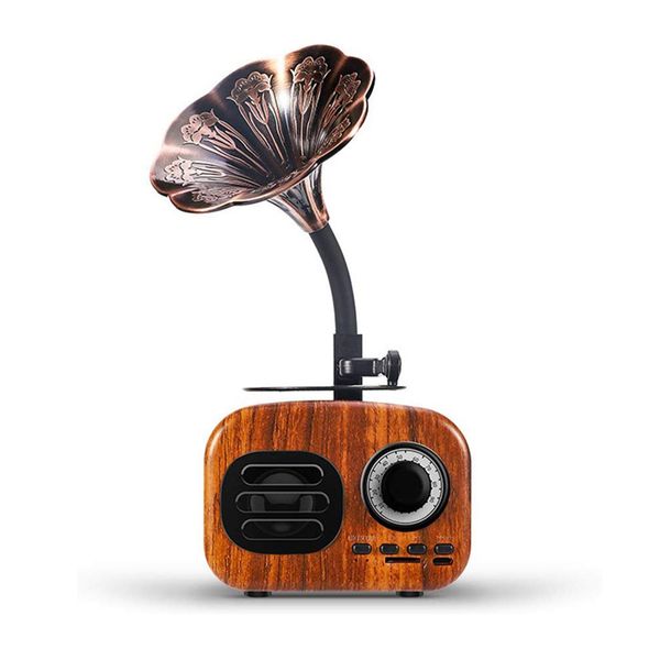 2023 FT-05 Haut-parleur Gramophone en bois rétro Boîte à musique Mini haut-parleur Bluetooth sans fil portable Support radio FM Cartes FT Haut-parleurs longue veille