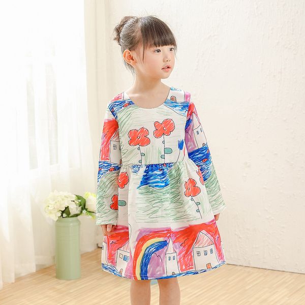 2022 Vestidos para niñas Otoño e invierno Nuevo vestido para niñas Estampado de graffiti Ropa para niños de alta calidad Falda de princesa coreana