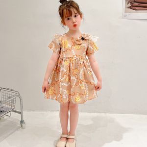 2022 Girls Designer Jurk Zomer Kinderen Lace Cartoon Gedrukte feestjurken Kinderen Baby Palace Stijl Princess Clothing S1858