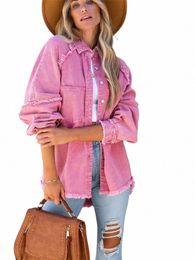 2022 Filles Sweet Pink Loose Chemise Veste Femme Casual Soft Butt Denim Chemises Dames Chic Solid Pocket Vestes m2zO #