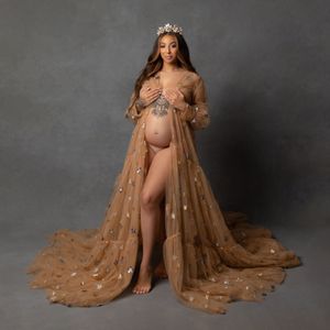 2022 goud zwangere vrouwen prom jurk moederschap pailletten lange mouw gewaden voor fotoshoot of baby shower luxe plus size jurken