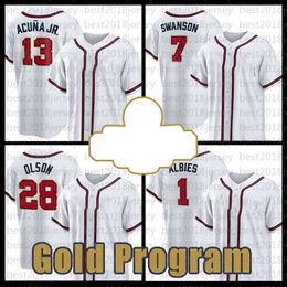 2022 Gold Program 13 Ronald Acuna Jr. 7 Dansby Swanson Honkbalshirt Matt Olson Heren Ozzie Albies Dames Austin Riley Jeugd Travis d'Arnaud Adam Duvall Max Fried