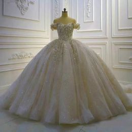 2022 magnifiques robes de mariée robe de bal 3D Floral Appliqued paillettes perlées balayage train sur mesure robe de mariée robe de mariée