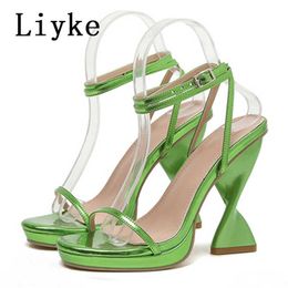 2022 Green Gold Fashion Nouveau été Arrivée Liyke Femmes Sandales Narrows Band High Heels Ladies Gladiator Shoes Dress Party Pumps T221209 589