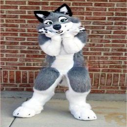 2022 Gray Dog Wolf Fox Fursuit Mascot Disk Dress Fancy todos los tamaños nuevos Traje completo237o