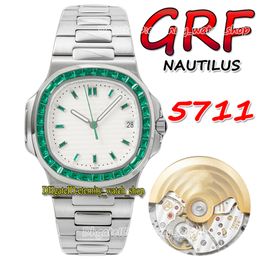 2022 GRF 5711 324SC A324 Automatische Mens Horloge Emerald Iced Out Diamond Inlay Bezel Witte Textuur Dial Stick Markers SS Steel Armband Super Version Horloges Eternity