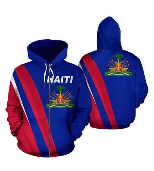 2022 Haïti Mer des Caraïbes 3D Sweat à capuche Uniforme Hommes Femmes Sweats à capuche Collège Vêtements Hauts Vêtements d'extérieur Manteau à fermeture éclair Tenue WT01