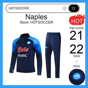 2022 Half Pull Manches longues Napoli TrackSuit Soccer Jersey 21 22 23 24 Football TrackSuits Veste Enfants Kit SSC Naples AE7 D10S Entraînement Train Tuta Chandal Jogging