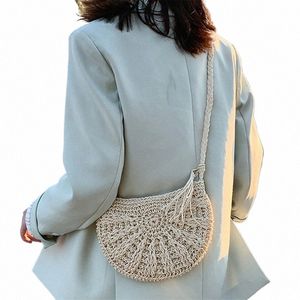 2022 Half Ronde Stro Tassen Voor Vrouwen Zomer Strand Rotan Tas Handgemaakte Geweven Half Mo Crossbody Handtassen Bohemen Hot Koop G3n6 #