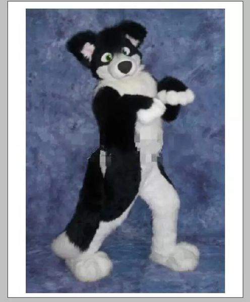 2022 Halloween Long Fourrure Noir Husky Dog Mascot Costume Fox Adultes Animal Fantaisie Unisexe Fursuit