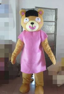 2022 Halloween Robes roses Costume de mascotte d'ours en peluche Personnage de thème de qualité supérieure Carnaval Unisexe Adultes Tenue Robe de fête d'anniversaire de Noël