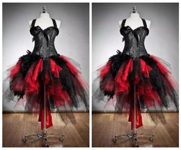 2022 Halter Slim robe de bal tulle gothique rouge et noir corset robes de bal taille personnalisée fourrure et tulle burlesque salut lo fête spéciale 7228187