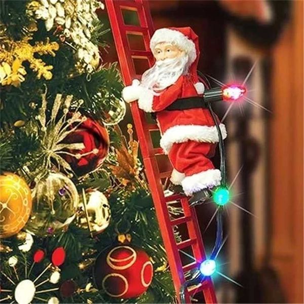 2022 Joyeux Noël Décorations Père Noël Escalade Automatique Sur Corde Pour La Maison Intérieure Boutique Cadeau De Noël Mur Fenêtre Suspendue 211104