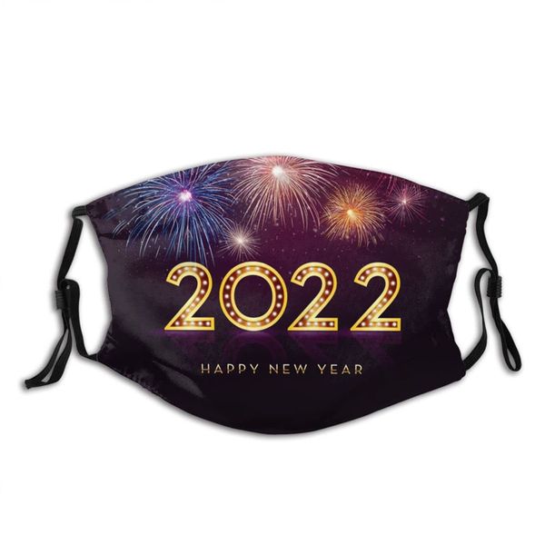 2022 Feliz Año Nuevo Mascarillas de algodón Ajustable Reutilizable Lavable Transpirable Mascarilla de invierno Máscara impresa con temática navideña