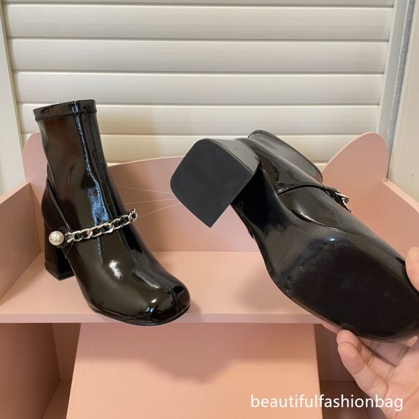 2022 bottes hautes mode luxe marque classique entièrement faites à la main chaîne de perles bottines chaussures avec une hauteur de talon de 6,5 cm 35-40