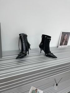 2022 High-end Luxury Ladies Design Motorcycle Boot Nieuw 2023 Metalen nagel Liudin Side Zipper Not Pick Leg Cagole Type 35-41