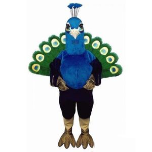2022 Hoogwaardige blauwe pauw mascotte Kostuum Halloween Kerstfeest Streepjes Coulten Karakter Outfit Pak Volwassen Vrouwen Mannen Kleed Carnaval Unisex volwassenen
