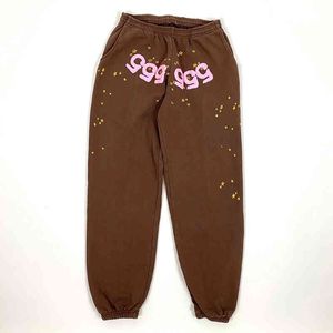 2022 Hoge Kwaliteit Bruin Graffiti Spider Web Patroon 555555 Sweatpants Mannen Vrouwen 1: 1 Hoge Kwaliteit Sp5der Broek Joggers Trekkoord Broek