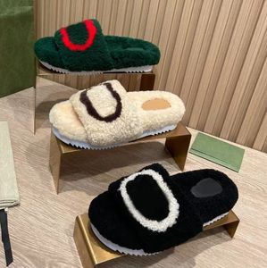 2022 Hoge Kwaliteit Winter Mannen Cartoon Slippers Mode Lui Zwart Wit Brief Vrouwen Designer Schoenen Sexy Platform Dame 100% warm Houden Wollen Flops Grote Maat 35-41-45